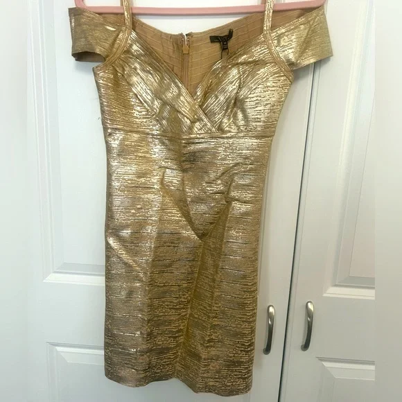 Dresses | Metallic Gold Mini Dress | Poshmark